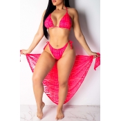 Lovely Sexy Printed Rose Red Two-piece Swimwear(Wi