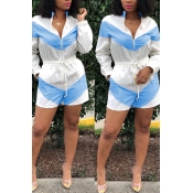 Lovely Casual Zipper Design Blue Rompers(With Elas
