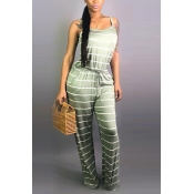 Lovely Casual Striped Green Jumpsuit(With Elastic)