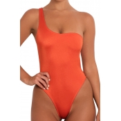 Lovely Sexy One Shoulder Jacinth One-piece Swimwea