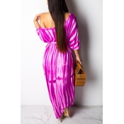 Lovely Casual One Shoulder Print Purple Dress(With