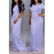 Lovely Casual Striped Baby Blue Floor Length Maxi 