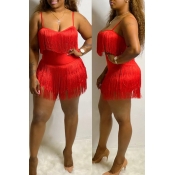 Lovely Sexy Tassel Design Red Two-pieces Shorts Se