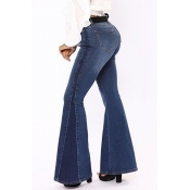 Lovely Casual Trumpet-shaped Royal Blue Jeans
