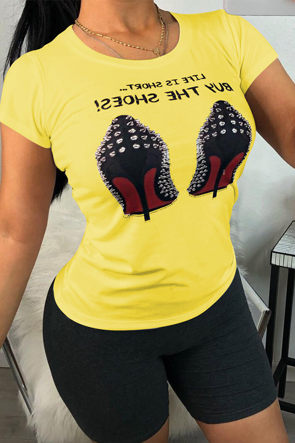 

Lovely Casual Letters Printed Yellow T-shirt