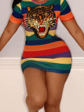 Lovely Leisure Striped Sequin Decoration Mini Dress(With Elastic)