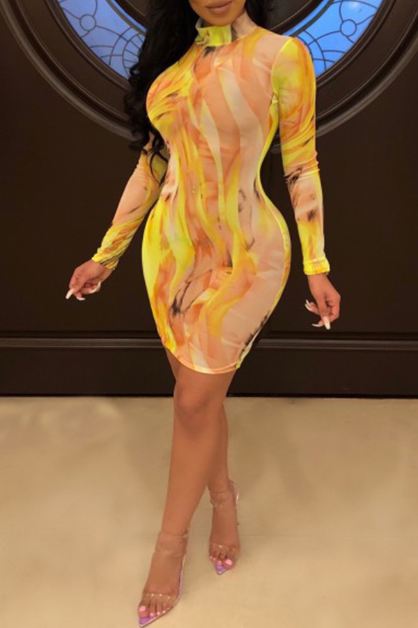 

Lovely Stylish Printed Yellow Mini Dress(With Elastic)
