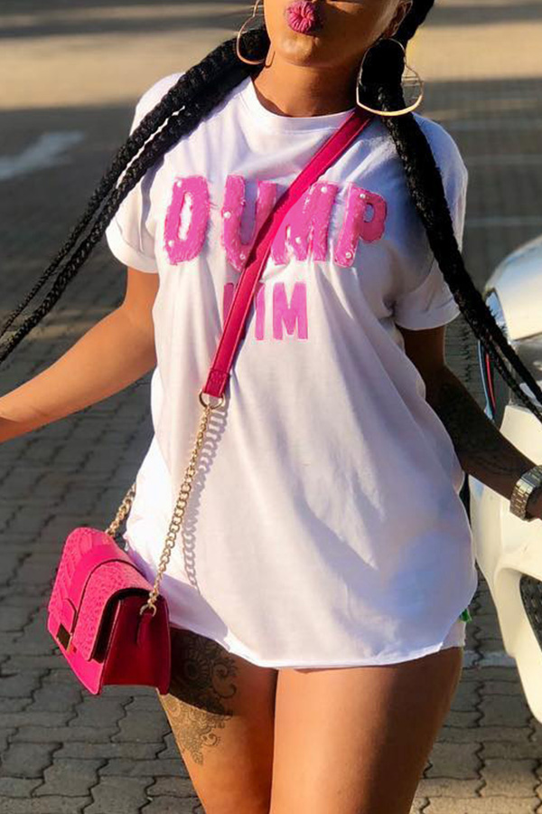 

Lovely Casual Nail Bead Design White T-shirt