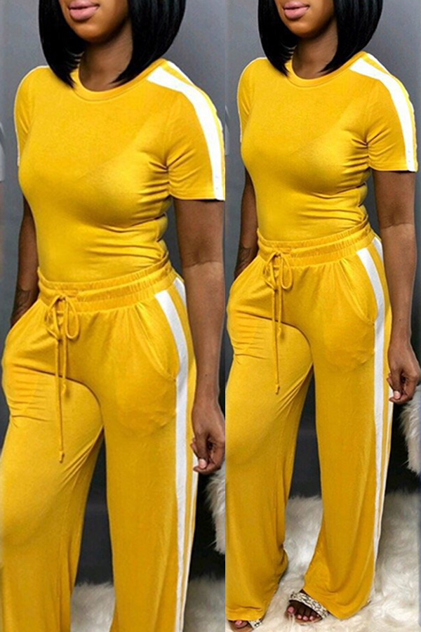 

Lovely Trendy Striped Patchwork Yellow Two-piece Pants Set