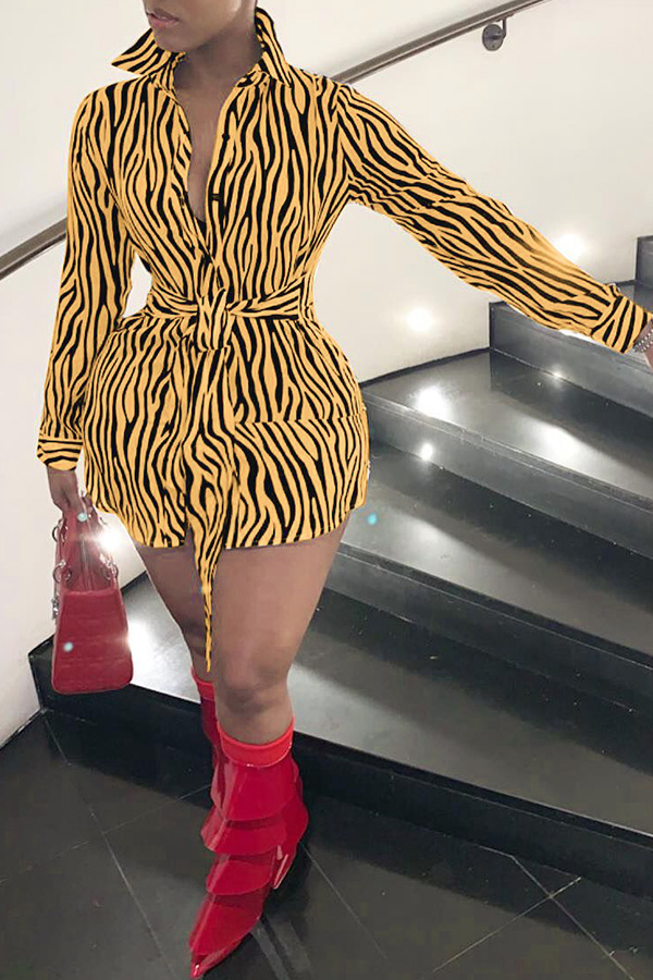

Lovely Work Striped Yellow Mini Shirt Dress