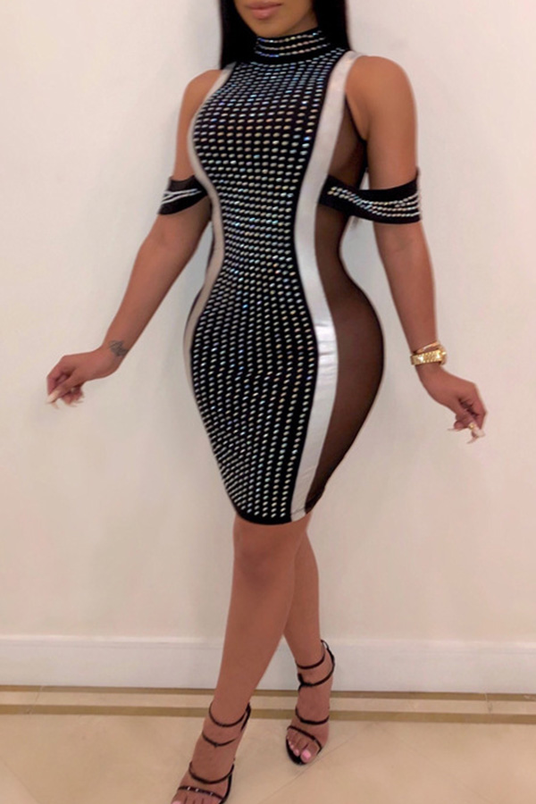 

Lovely Sexy See-through Patchwork Black Knee Length Evening Dress