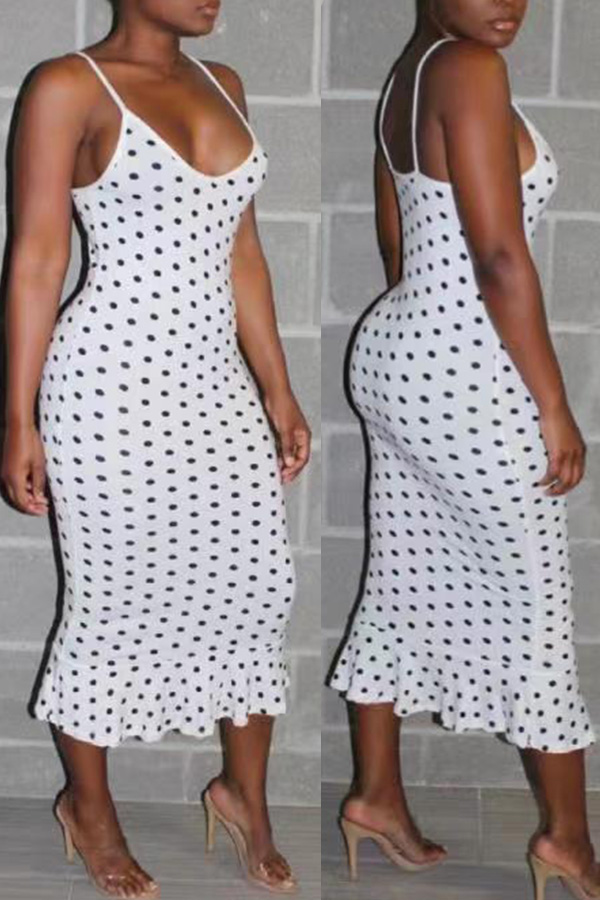 

Lovely Casual Dots Printed White Trumpet Mermaid Dress