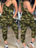LW COTTON Casual Camouflage Printed Army Green One-piece Jumpsuit(With Elastic)