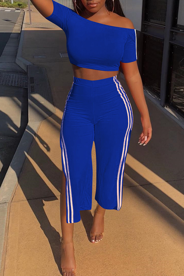 

Lovely Casual Side Slit Blue Two-piece Pants Set