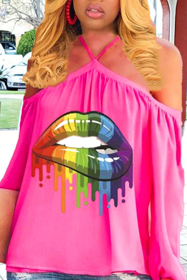 

Lovely Work Lip Printed Rose Red T-shirt