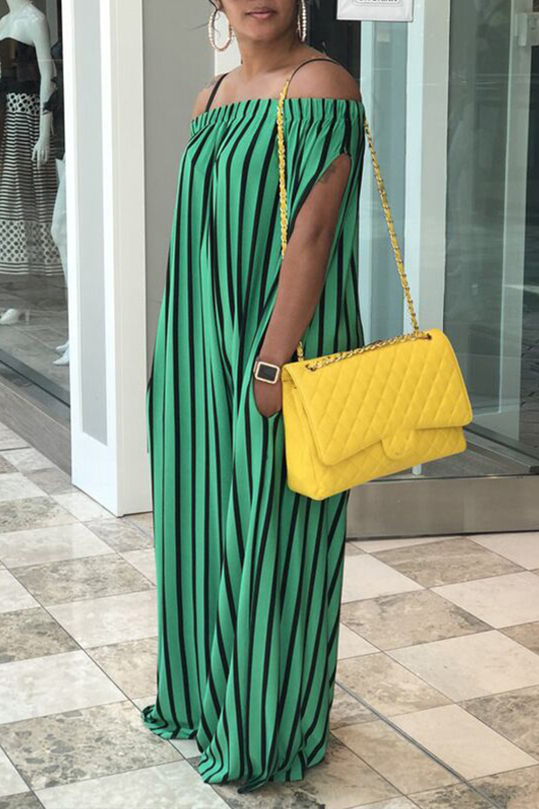 

Lovely Casual Striped Green Loose One-piece Jumpsuit