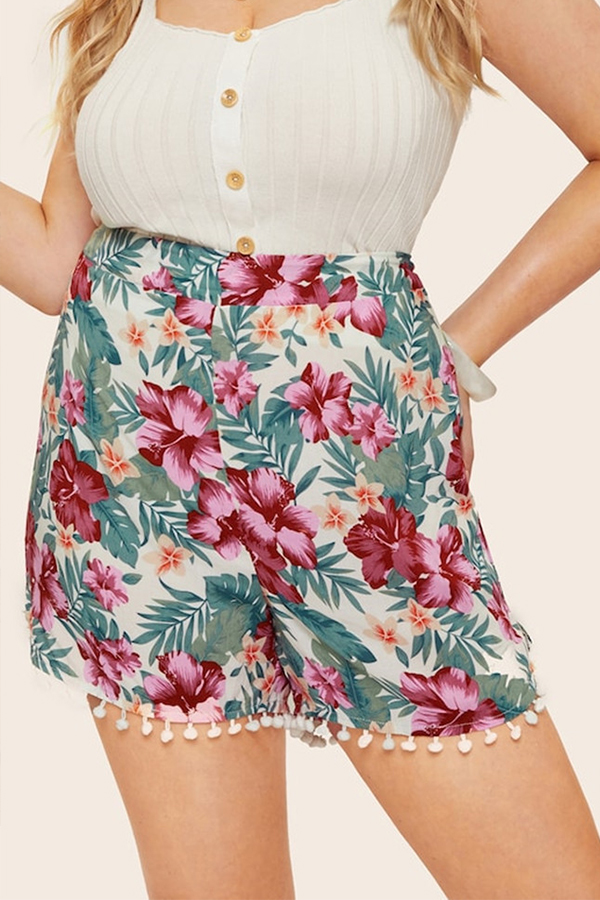 

Lovely Casual High Elastic Floral Printed Blue Shorts