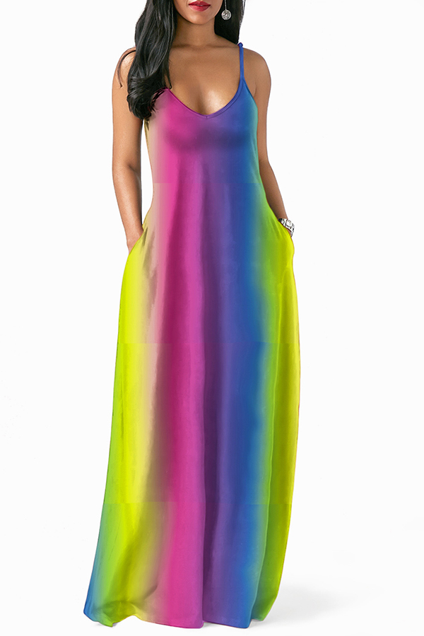 Lovely Casual Tie-dye Floor Length Dress(With Elastic ...