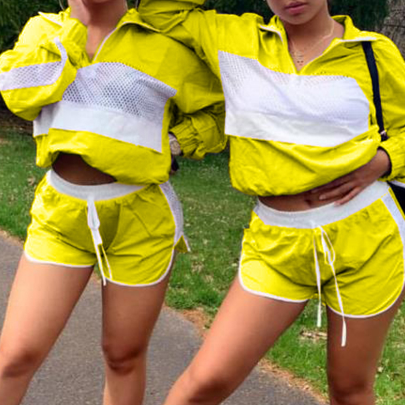 

Lovely Casual Patchwork Yellow Two-piece Shorts Set
