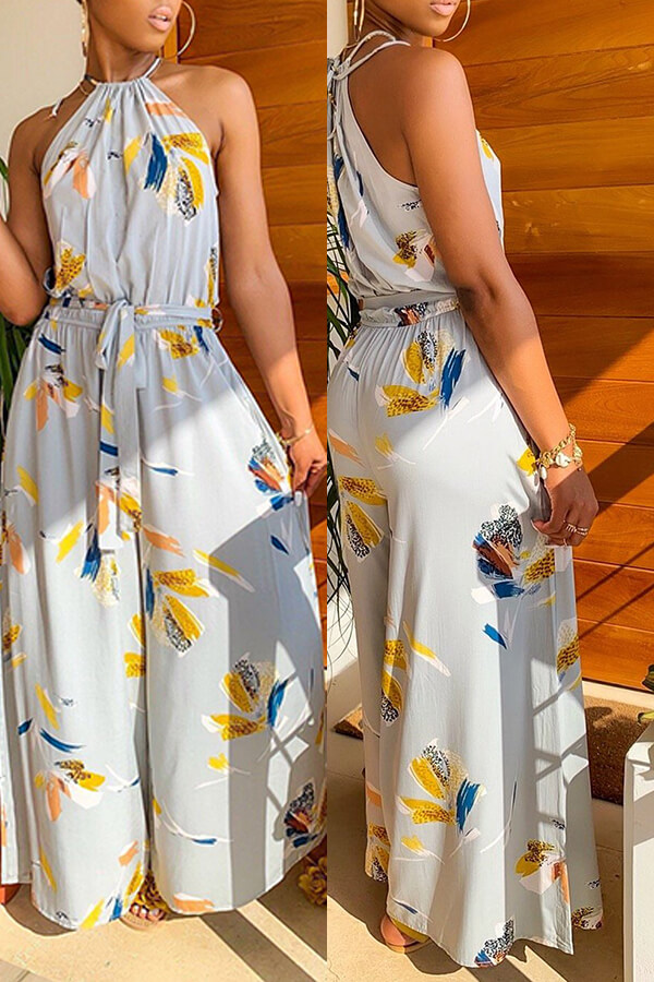 

Lovely Bohemian Printed Grey One-piece Jumpsuit