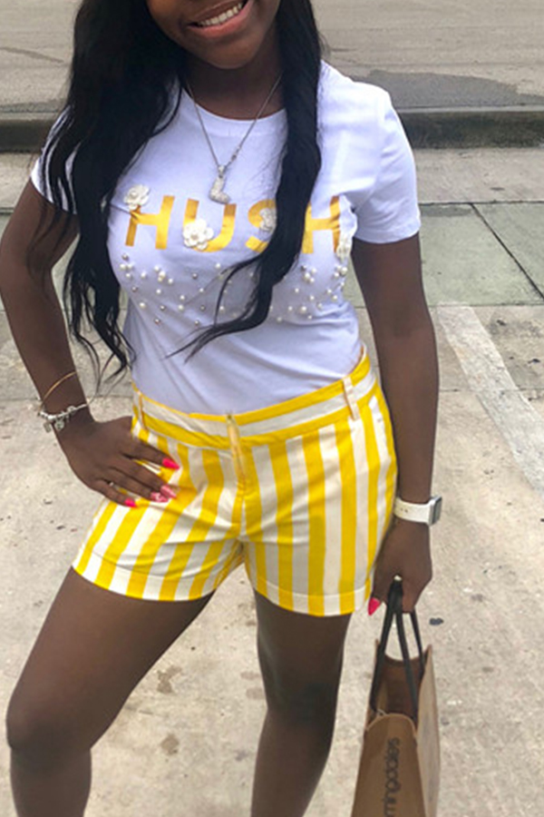 

Lovely Work Striped Yellow Two-piece Short Set