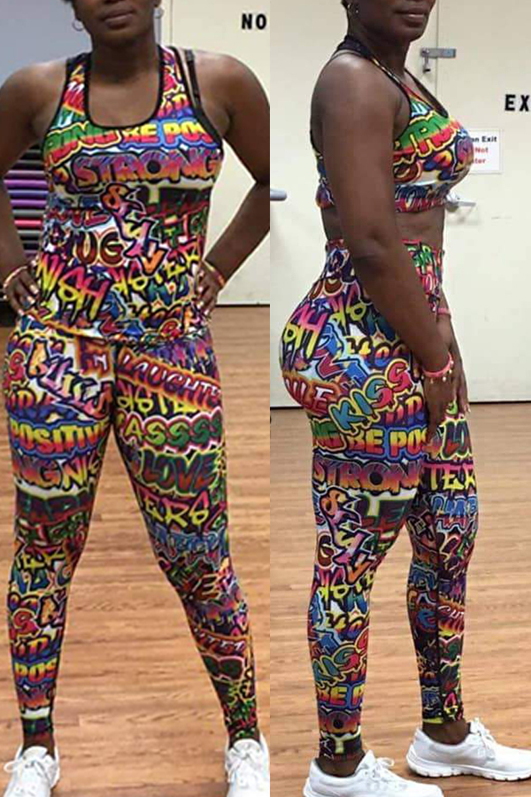 

Lovely Leisure Letter Printed Multicolor Two-piece Pants Set