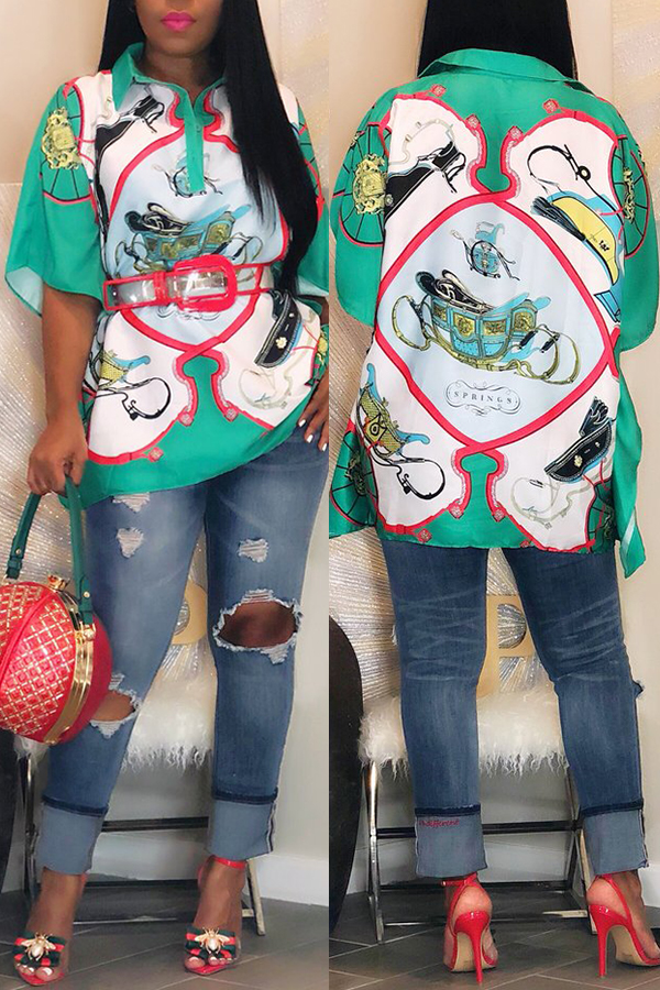 

Lovely Trendy Printed Green Blouse