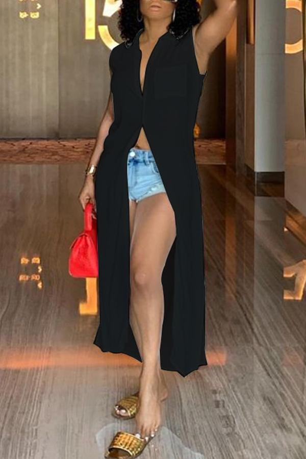 

Lovely Casual V Neck Black Blouse