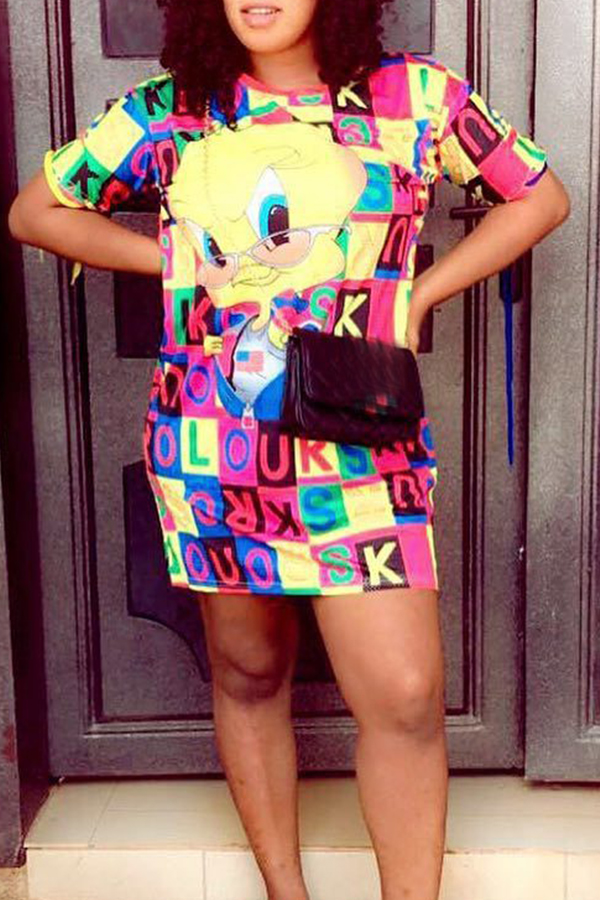 

Lovely Casual Cartoon Printed Straight Mini Dress