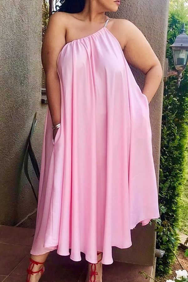 

Lovely One Shoulder Pink Ankle Length Maxi Dress