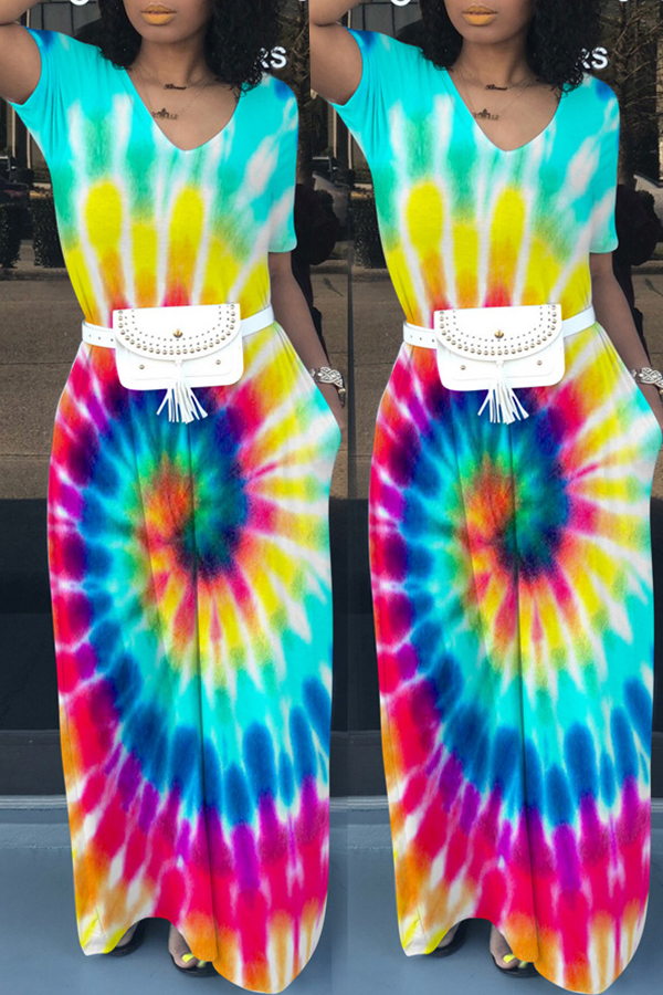 

Lovely Casual V Neck Printed Floor Length Dress(Without Waist Pack)