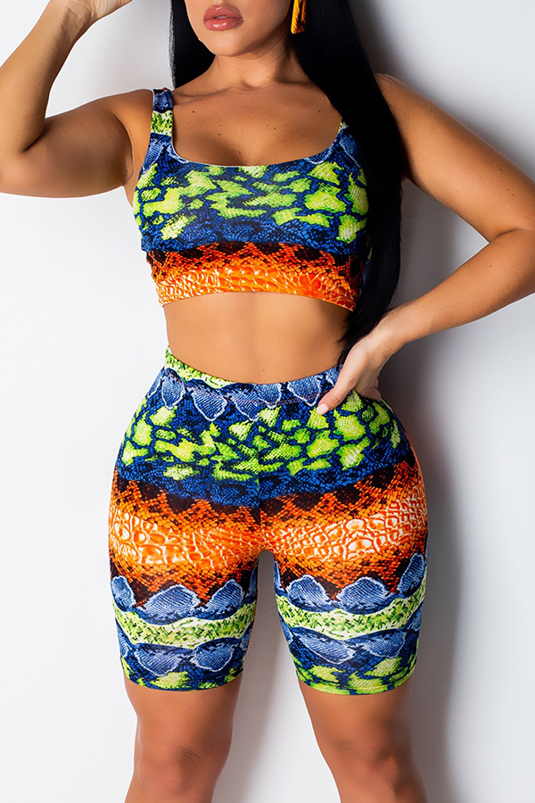 

Lovely Casual Printed Patchwork Two-piece Shorts Set