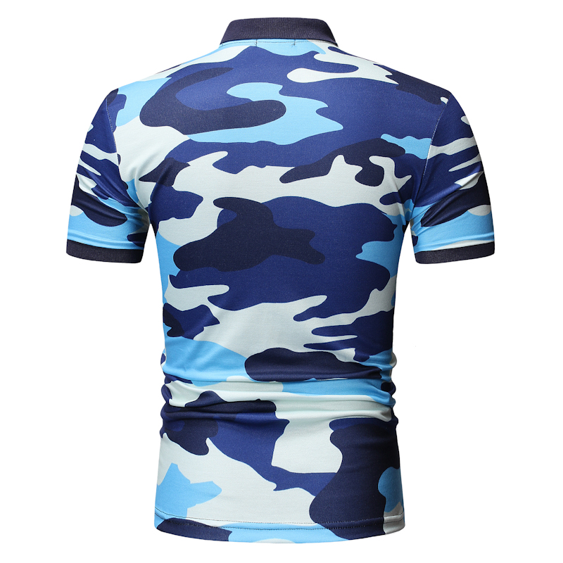 Lovely Casual Camouflage Printed Blue Polo Shirt_Polo_Top_Men Clothes