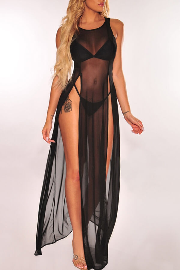 

Lovely Sexy Black See-through High Split Cover-up(Without Lining)