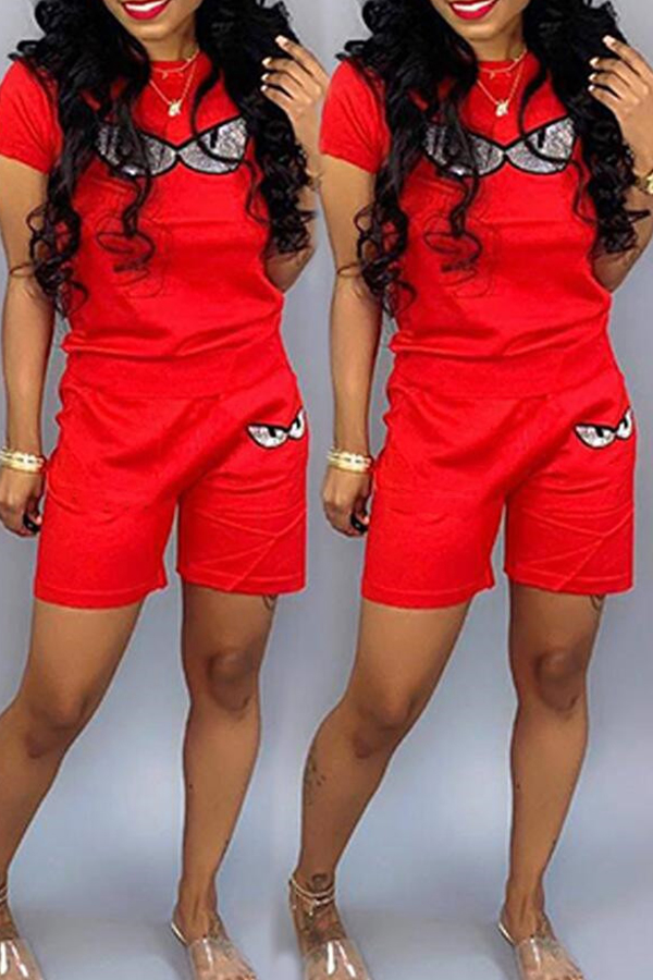 

Lovely Leisure Printed Red Two-piece Shorts Set