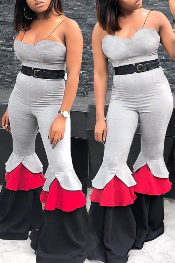 

Lovely Sexy Patchwork Grey One-piece Jumpsuit(Without Belt)