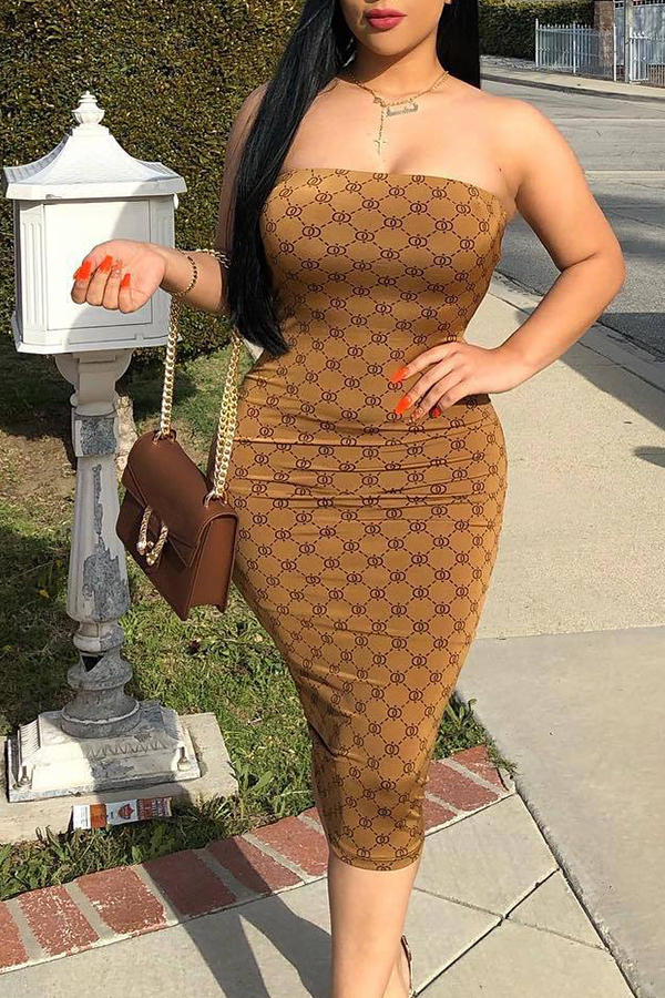 

Lovely Sexy Off The Shoulder Brown Knee Length Dress