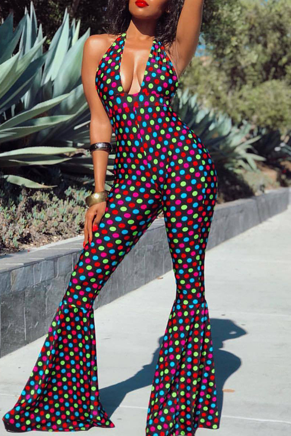 

Lovely Sexy Deep V Neck Dot Printed One-piece Jumpsuit