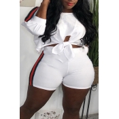 Lovely Trendy Knot Design White Two-piece Shorts S