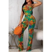 Lovely Bohemian Printed Backless Green One-piece J