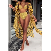 Lovely Secy Hollowed-out Yellow Two-piece Swimwear