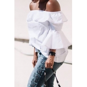 Lovely Off The Shoulder Ruffle White Shirts