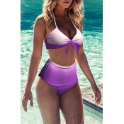 Lovely Halter Neck Purple Two-piece Swimwear