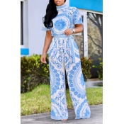 Lovely Work Floral Printed Blue Loose Two-piece Pa