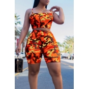Lovely Leisure Camouflage Printed Orange Two-piece