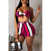 Lovely Sexy Striped Knot Design Rose Red Two-piece
