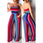 Lovely Casual Backless Striped One-piece Jumpsuit(