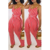 Lovely Casual Striped Red One-piece Jumpsuit(With 