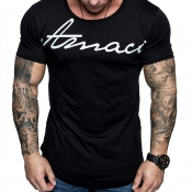 Lovely Casual Letter Printed Black Cotton T-shirt