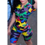 Lovely Casual Printed Yellow Camouflage One-piece 